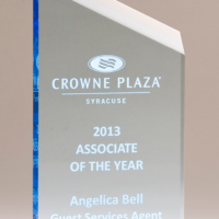 Main Image of Zenith Series acrylic award. Clear upright with blue accents