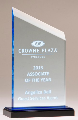 Main Image of Zenith Series acrylic award. Clear upright with blue accents