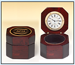 Main Image of Rosewood piano-finish desktop clock with velour lined storage area.