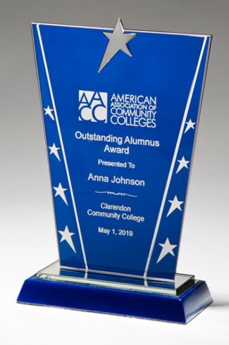 Main Image of Constellation Series Glass Award, Blue Background with Chrome Plated Star
