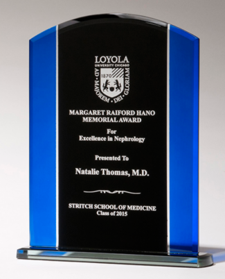 Main Image of Clear glass with blue and black silk screened upright,black screened base with felt bottom