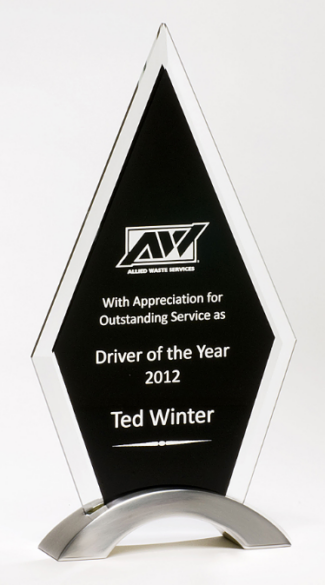 Main Image of Diamond Series Award featuring a beveled glass upright on a brushed silver aluminum base.