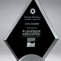 Main Image of Diamond-shaped glass award with black silk screen on silver metal base