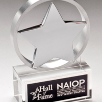 Main Image of Chrome Plated Star Mounted on Brushed Aluminum Ring with Crystal Base