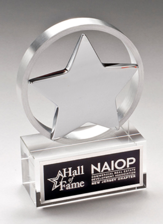 Main Image of Chrome Plated Star Mounted on Brushed Aluminum Ring with Crystal Base
