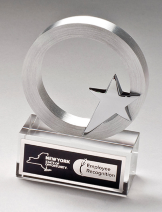 Main Image of Chrome Plated Star Mounted on Brushed Aluminum Ring with Crystal Base