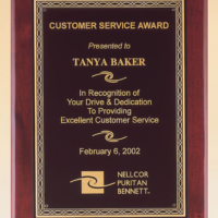 Main Image of Rosewood stained piano finish plaque with a black brass plate and gold braided design border.