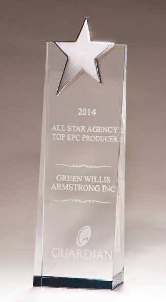 Main Image of Crystal Trophy with Silver Star, Prism Effect Base