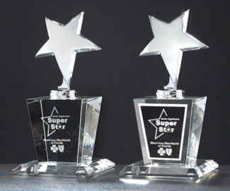 Main Image of Chrome-plated metal star mounted on crystal base, black and silver aluminum plate included