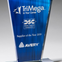 Main Image of Peak Series Clear Acrylic with Printed Blue Background and Silver Mirror-Topped Base