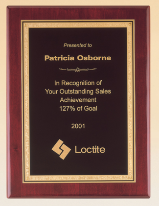 Main Image of Rosewood stained piano finish plaque with a black textured center plate and florentine border.