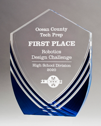 Main Image of Shield Series Clear Acrylic with Polished Score Lines and Blue Metallic Accent