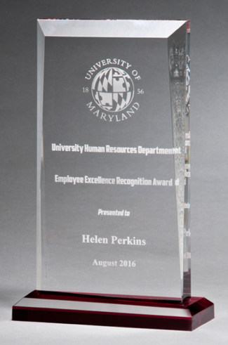 Main Image of Apex Series clear acrylic award with red highlights and red base