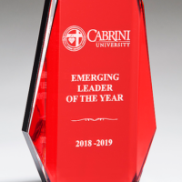 Main Image of Clear Acrylic Award with Red Mirror Background on Red Mirror-Topped Base