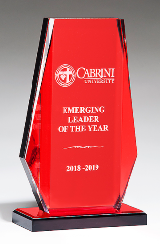 Main Image of Clear Acrylic Award with Red Mirror Background on Red Mirror-Topped Base