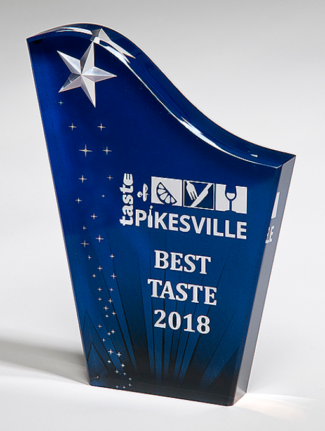 Main Image of Freestanding Acrylic Award with Etched and Color-Filled Star on Digitally-Printed Constellation Background