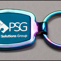 Main Image of Prism-Effect Chrome Plated Key Chain with Blue Marbleized Leather