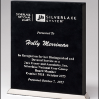 Main Image of Black Laser Leather Desktop Plaque with Chrome Plated Base