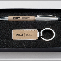 Main Image of Taupe Leather Gift Set Pen and Key Chain