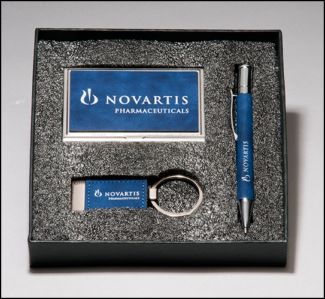 Main Image of Blue Marbleized Leather Gift Set