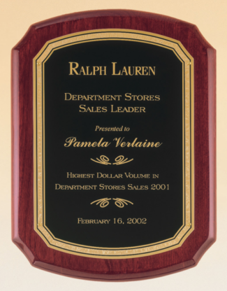 Main Image of Rosewood stained piano finish plaque with a black textured center plate and florentine border.