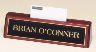 Main Image of Rosewood piano-finish nameplate with business cardholder