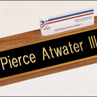 Main Image of American walnut nameplate with business card holder.