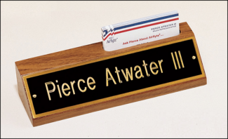 Main Image of American walnut nameplate with business card holder.