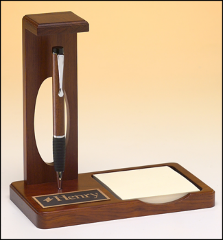 Main Image of Floating pen desk set with memo pad, matte teakwood finish