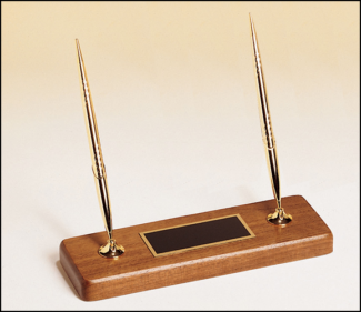 Main Image of Double pen set on a solid walnut base.