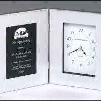 Main Image of Polished silver aluminum clock with black aluminum engraving plate