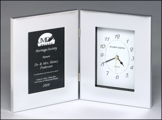Main Image of Polished silver aluminum clock with black aluminum engraving plate