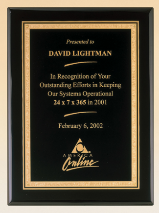 Main Image of Black stained piano finish plaque with a black textured center plate and florentine border.