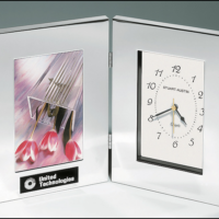 Main Image of Combination clock and photo frame in polished silver aluminum.