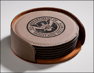 Main Image of Laser Leather Round Coaster Gift Set of Six