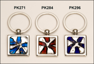 Main Image of Light blue and white art glass decorated key chain