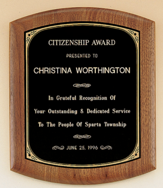 Main Image of Solid American walnut plaque with a black brass plate with printed border.