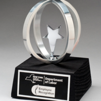 Main Image of Chrome Plated Star in Aluminum Unisphere Natural Wood base with Black Stain