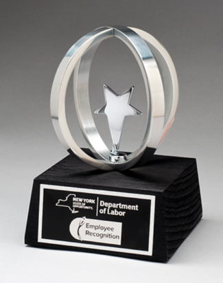 Main Image of Chrome Plated Star in Aluminum Unisphere Natural Wood base with Black Stain