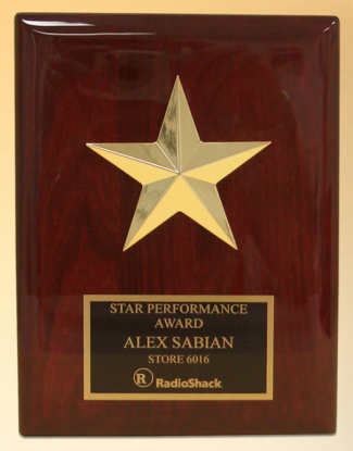 Main Image of Star casting with gabled points Goldtone finish on rosewood piano-finish plaque