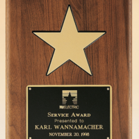 Main Image of Solid American walnut plaque with black recessed area and gold aluminum star.