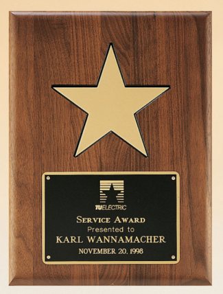 Main Image of Solid American walnut plaque with black recessed area and gold aluminum star.