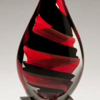 Main Image of Black and Red Helix Art Glass Award with Clear Glass Base