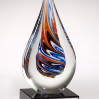 Main Image of Teardrop-shaped art glass award on black glass base