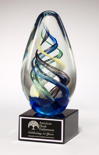 Main Image of Egg-shaped art glass award on black glass base
