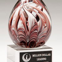 Main Image of Egg-Shaped Burgundy and White Art Glass Award on Clear Glass Base