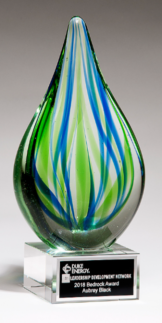 Main Image of Droplet-Shaped Blue and Green Art Glass Award with Clear Glass Base