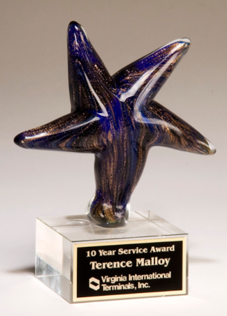 Main Image of Blue art glass star with gold metallic highlights