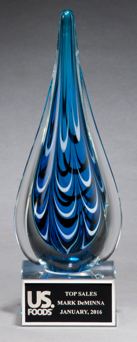 Main Image of Blue and black teardrop shaped art glass award