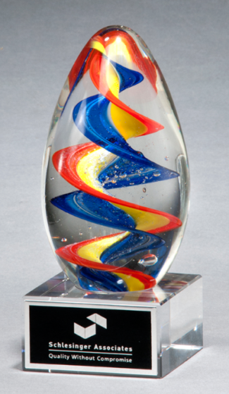 Main Image of Colorful egg-shaped art glass award with clear base